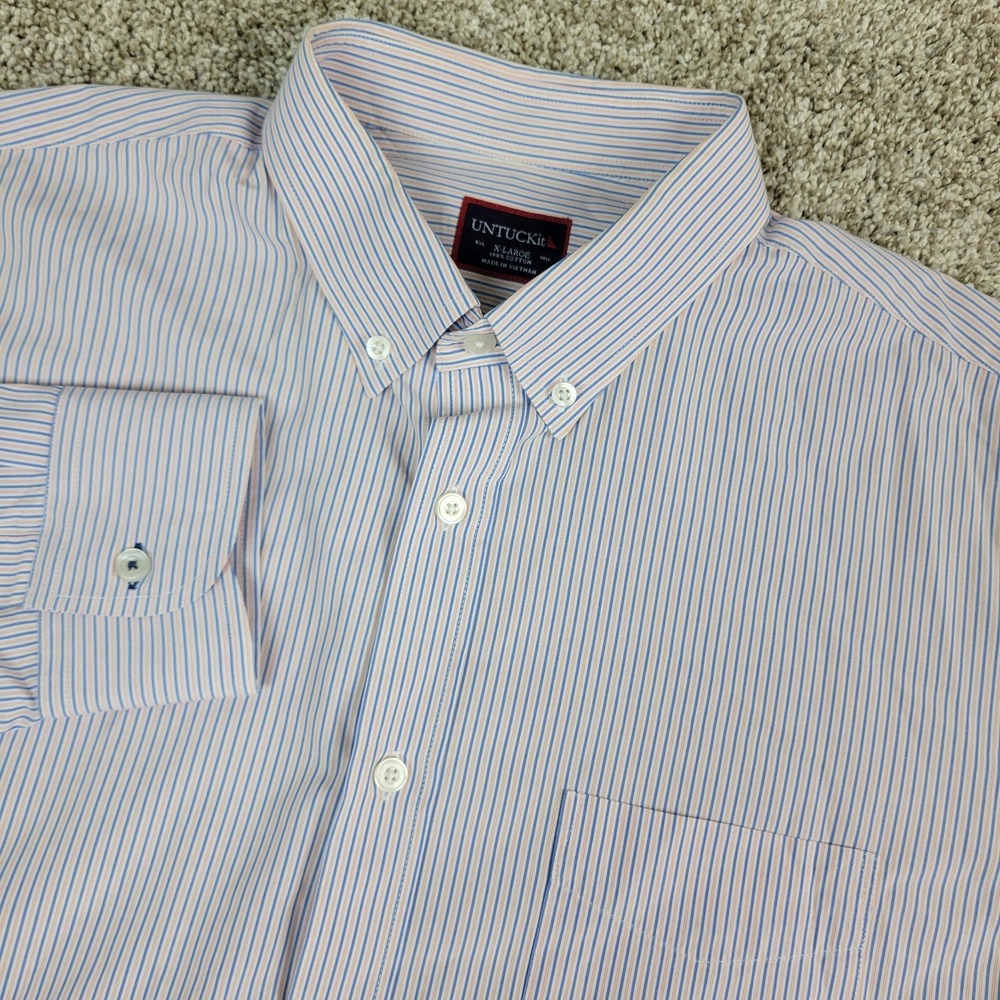 Untuckit Mens XL Blue Orange Striped Button Down Long Sleeve